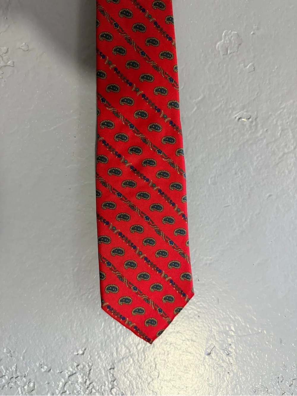 Vintage Christian Dior All Silk Red Paisley Striped Necktie Tie Woven in Italy